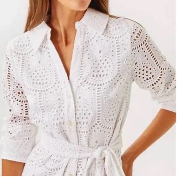 NWT Lilly Pulitzer Sz 16 Eira Midi Resort White Pineapple Tile Eyelet Dress - Picture 2 of 5